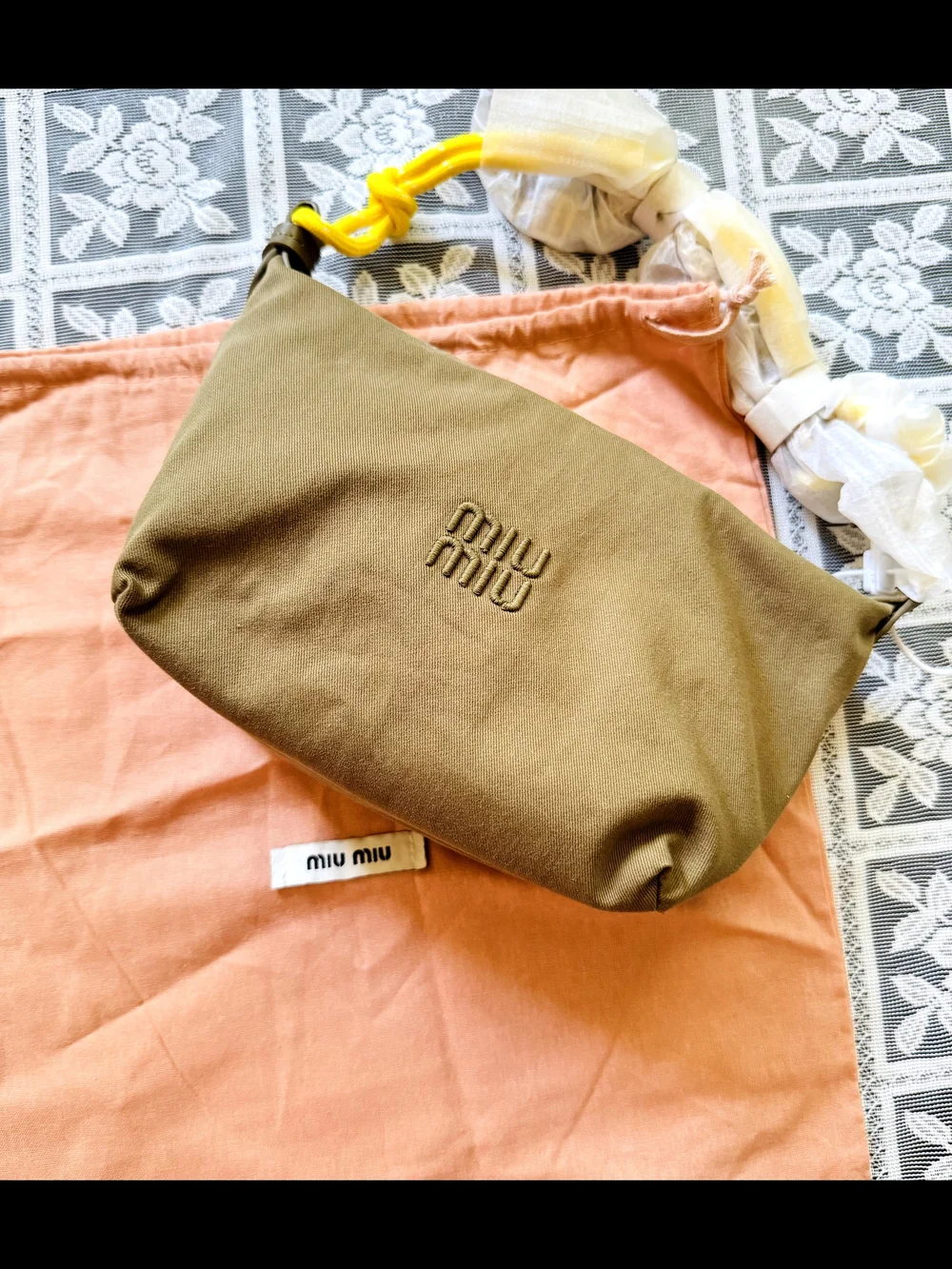 Miu Miu Olive Green Shoulder Pouch with Logo